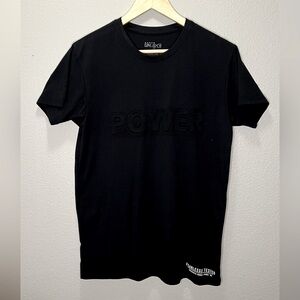 Galaxy Black T-Shirt with Embossed 'Power' Men’s Size M Short Sleeve